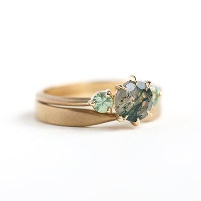 Moss Agate Wedding Ring Set