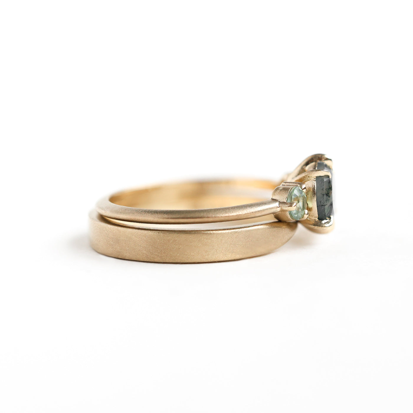 Moss Agate Wedding Ring Set