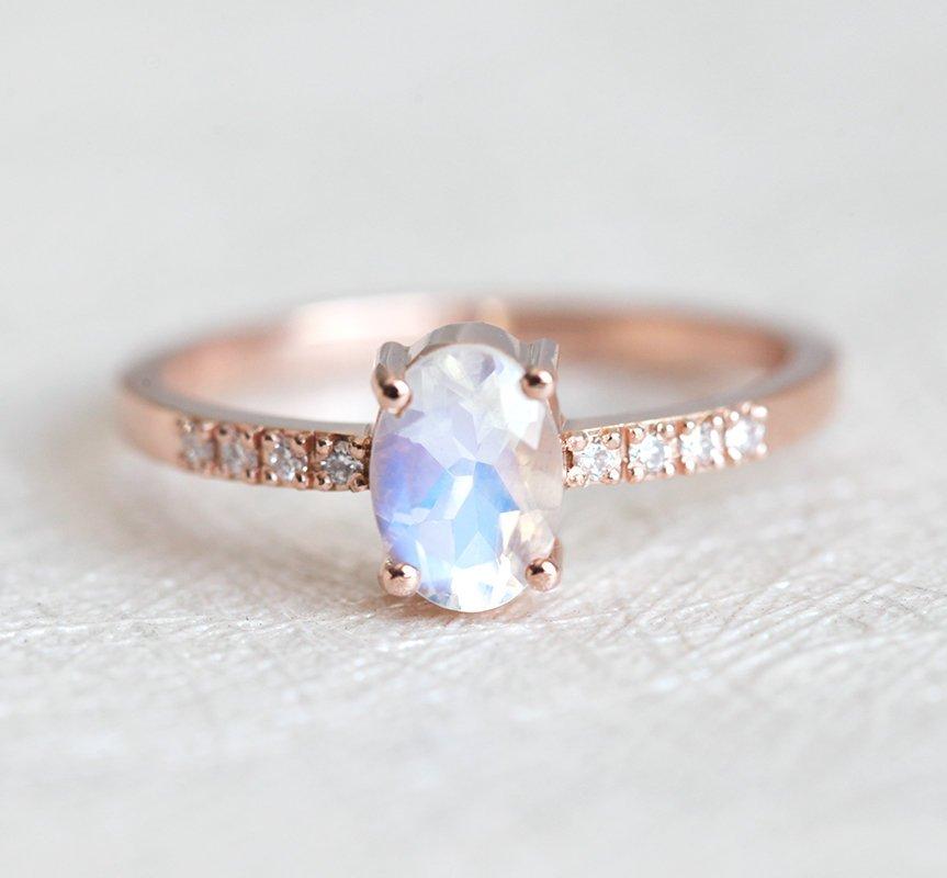 Oval Moonstone & Diamond Ring