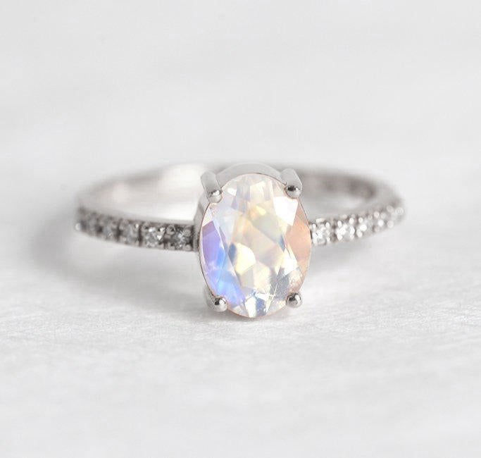 Oval Moonstone & Diamond Ring