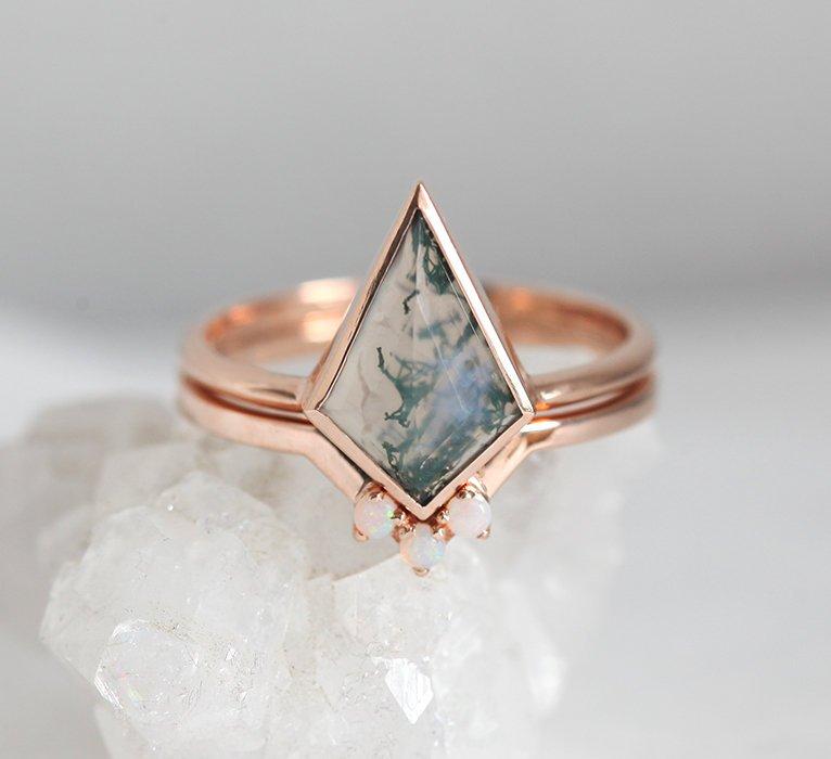 Paola Kite Moss Agate Ring Set