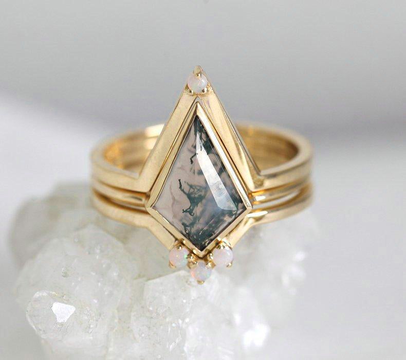 Paola Kite Moss Agate Ring Set