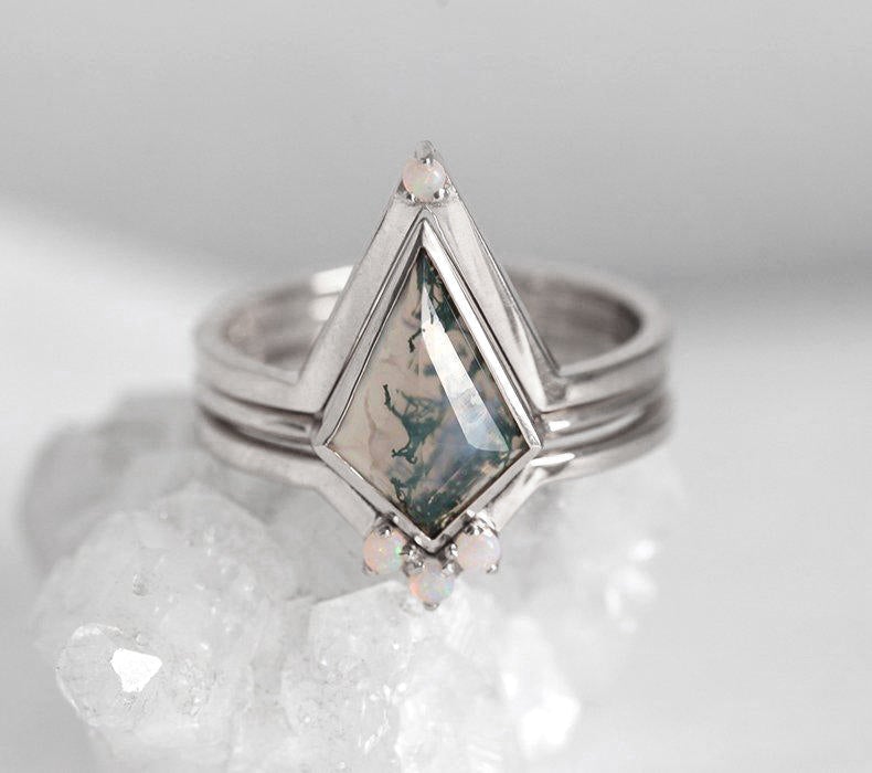 Paola Kite Moss Agate Ring Set