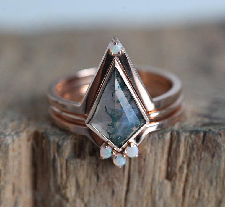 Paola Kite Moss Agate Ring Set