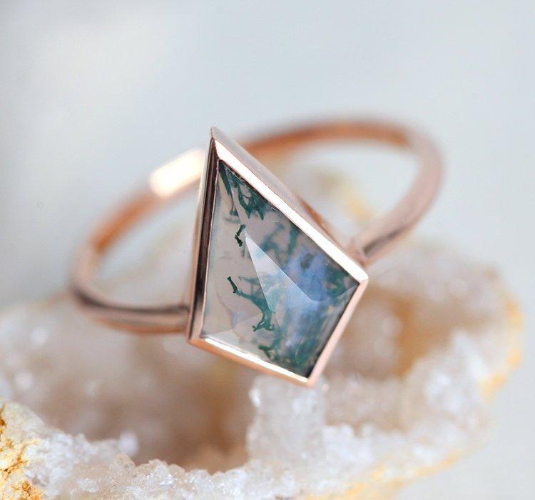 Paola Kite Moss Agate Ring Set