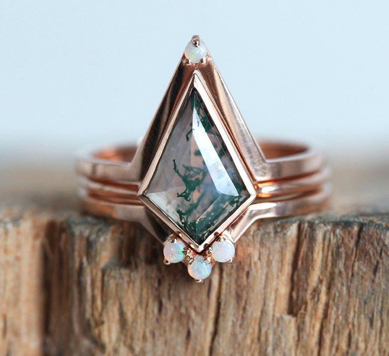 Paola Kite Moss Agate Ring Set