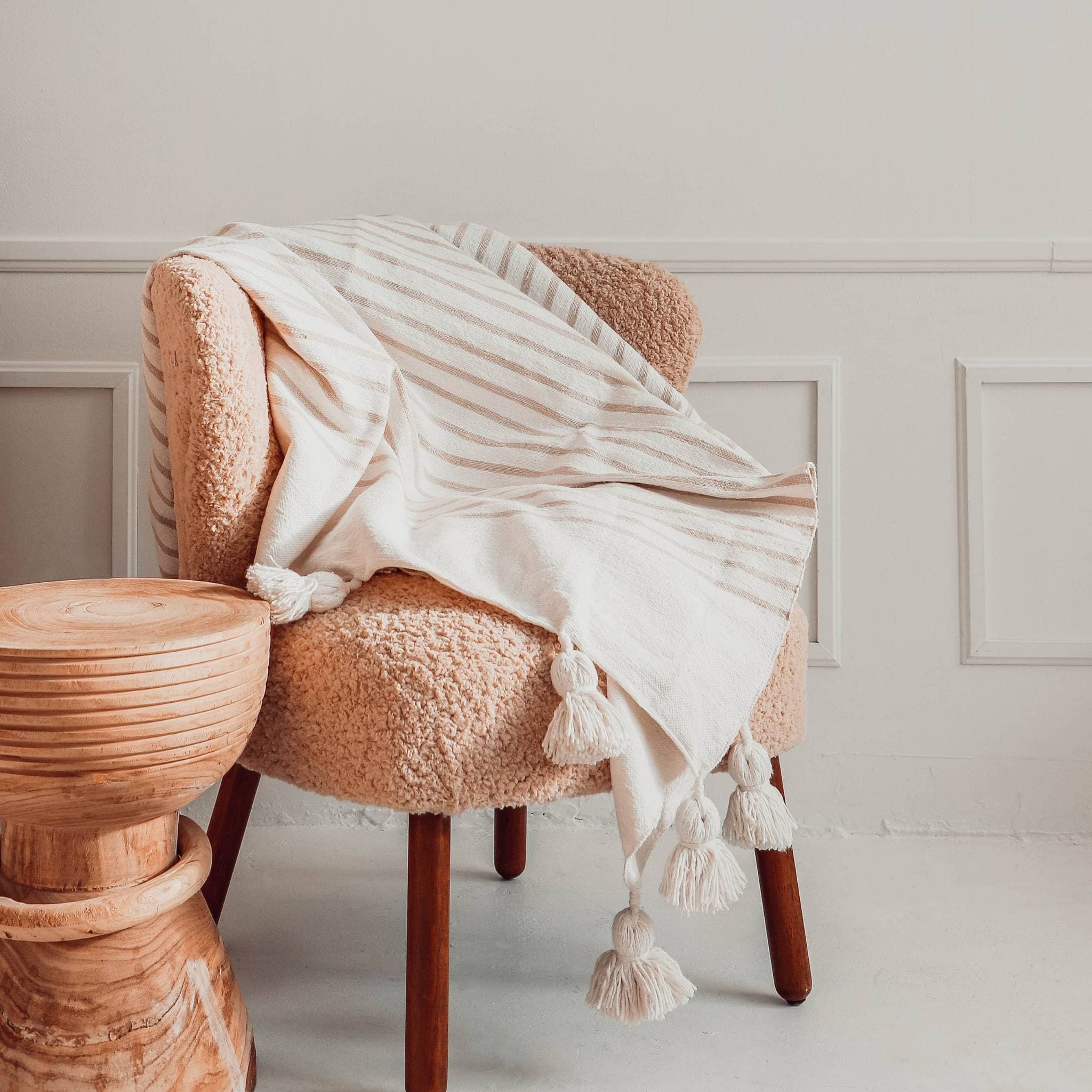 Warm Striped Moroccan Pom Pom Throw