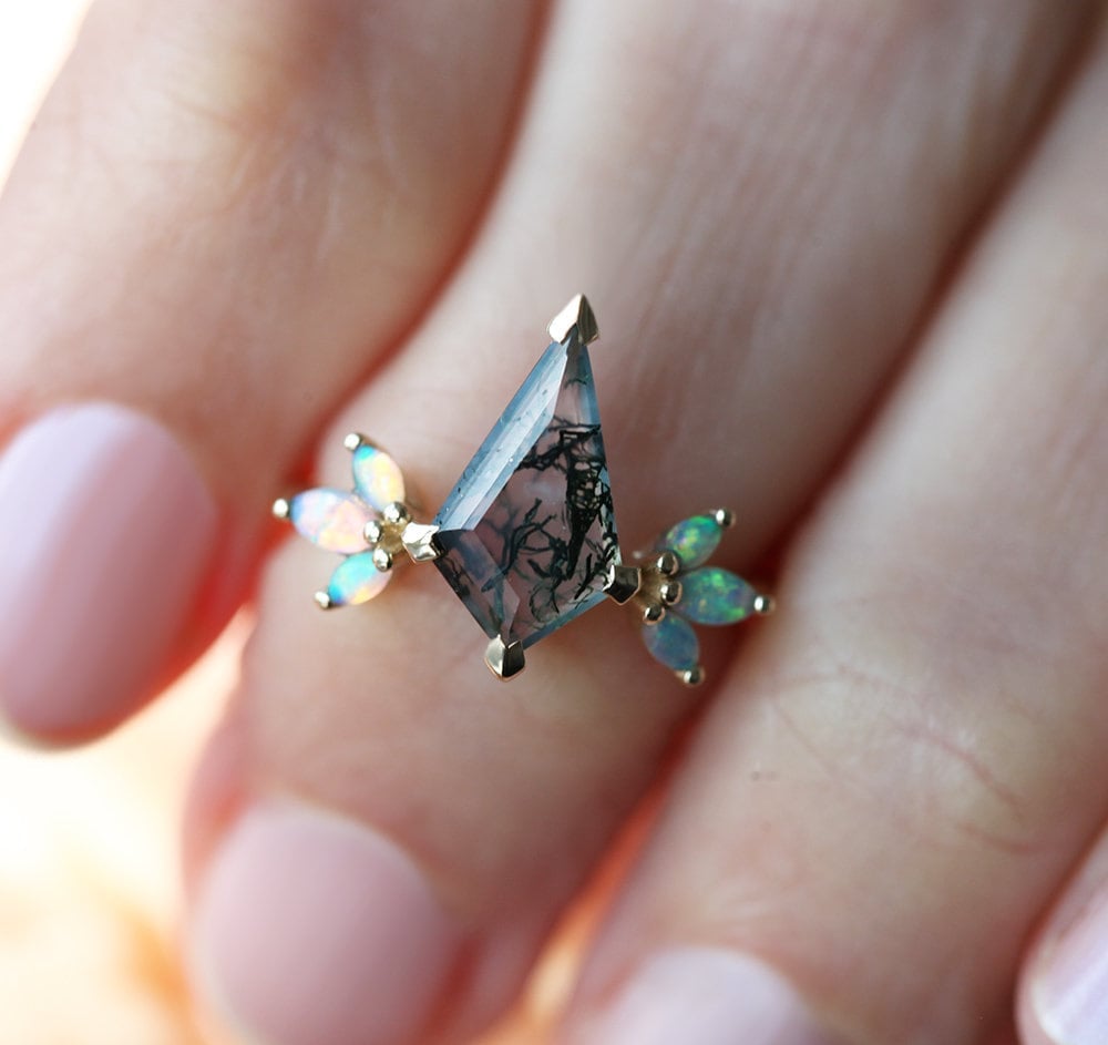 Riley Moss Agate and Opal Ring
