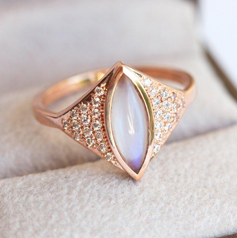 Rose Gold Moonstone & Diamond Ring
