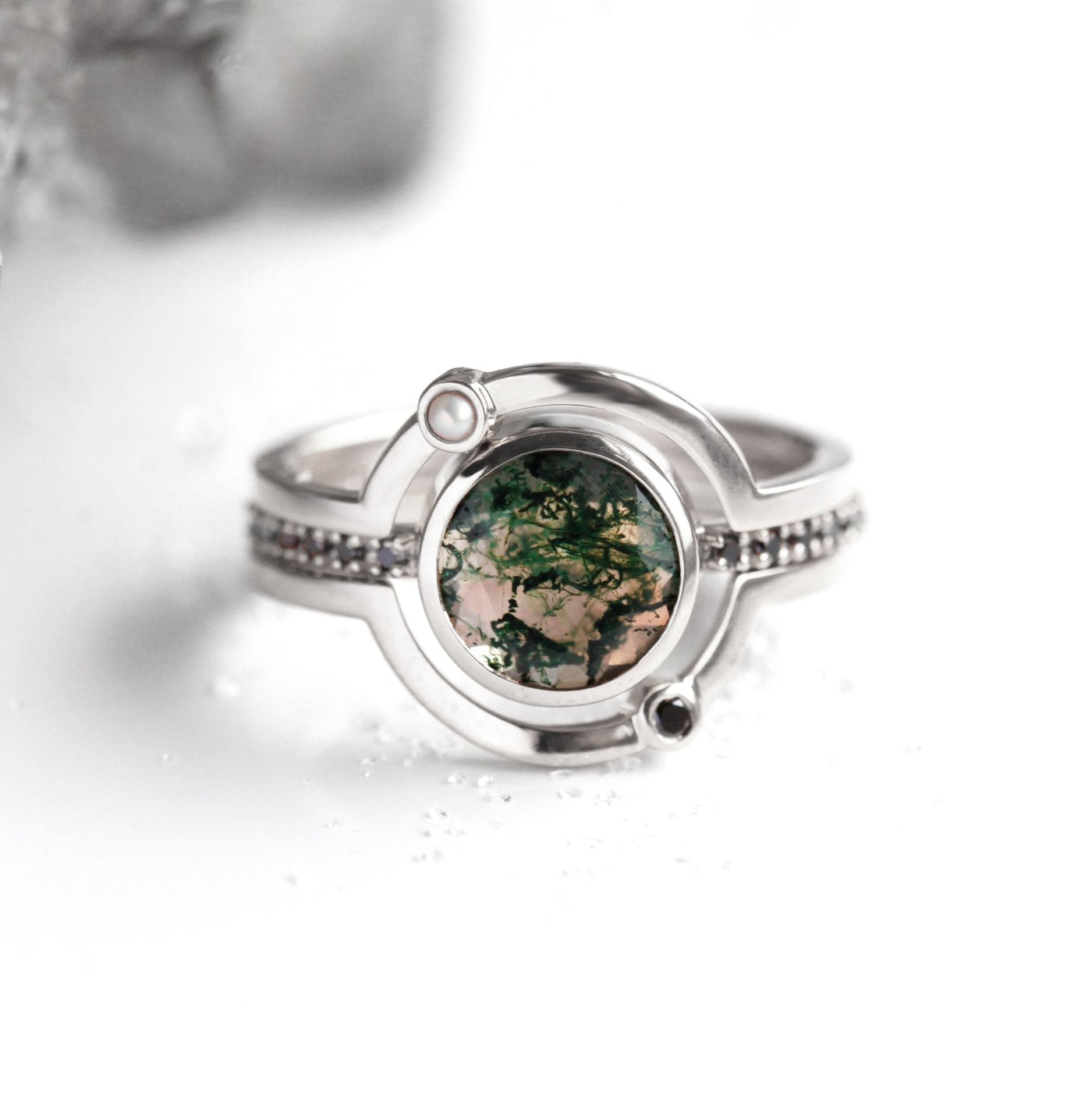 Saturn Moss Agate Ring Set