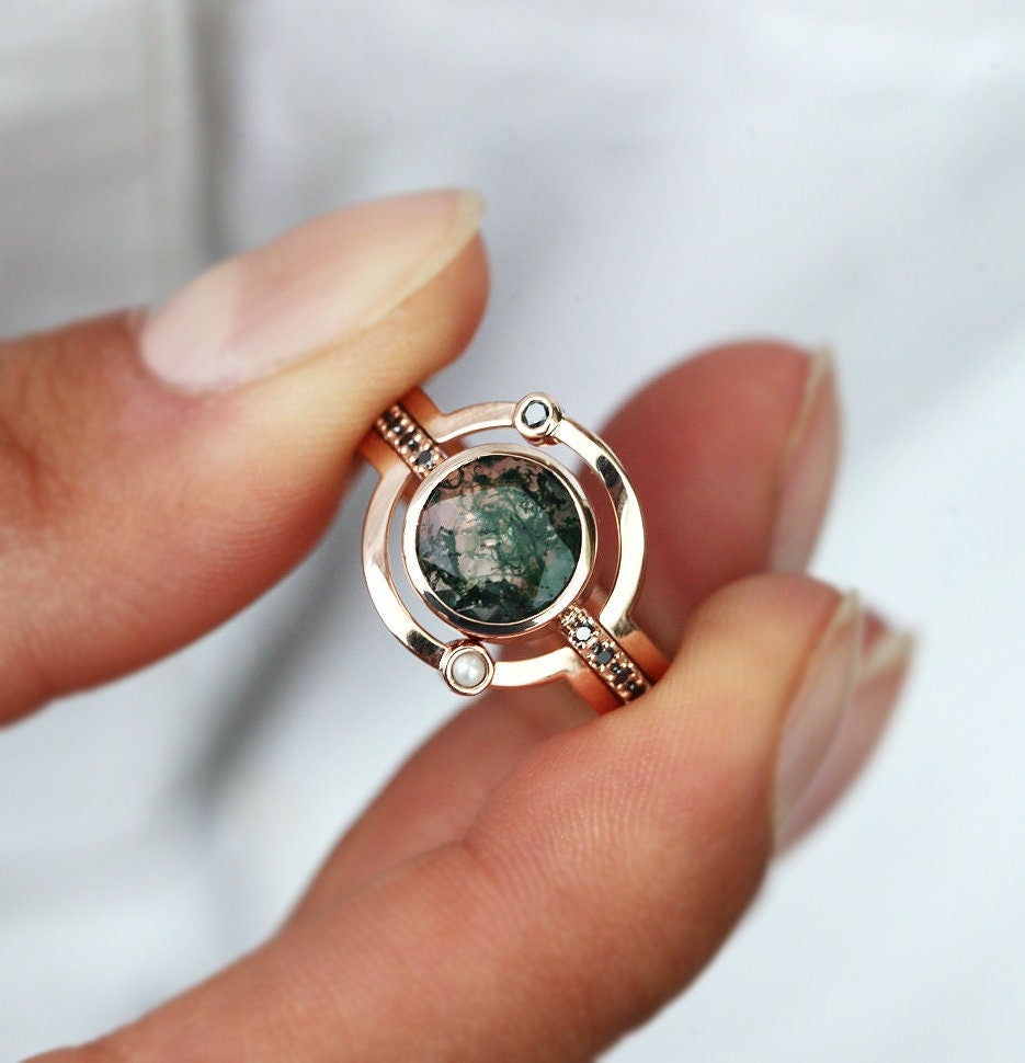 Saturn Moss Agate Ring Set