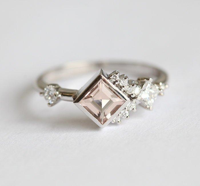 Thea Peach Pink Morganite Diamond Cluster Ring