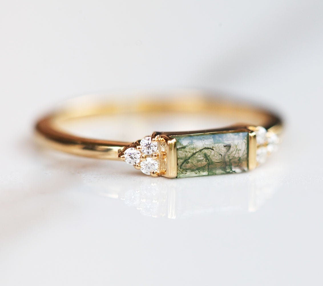 Taylor Moss Agate Baguette And Diamond Ring