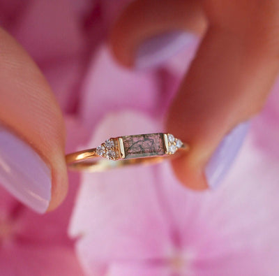 Taylor Moss Agate Baguette And Diamond Ring