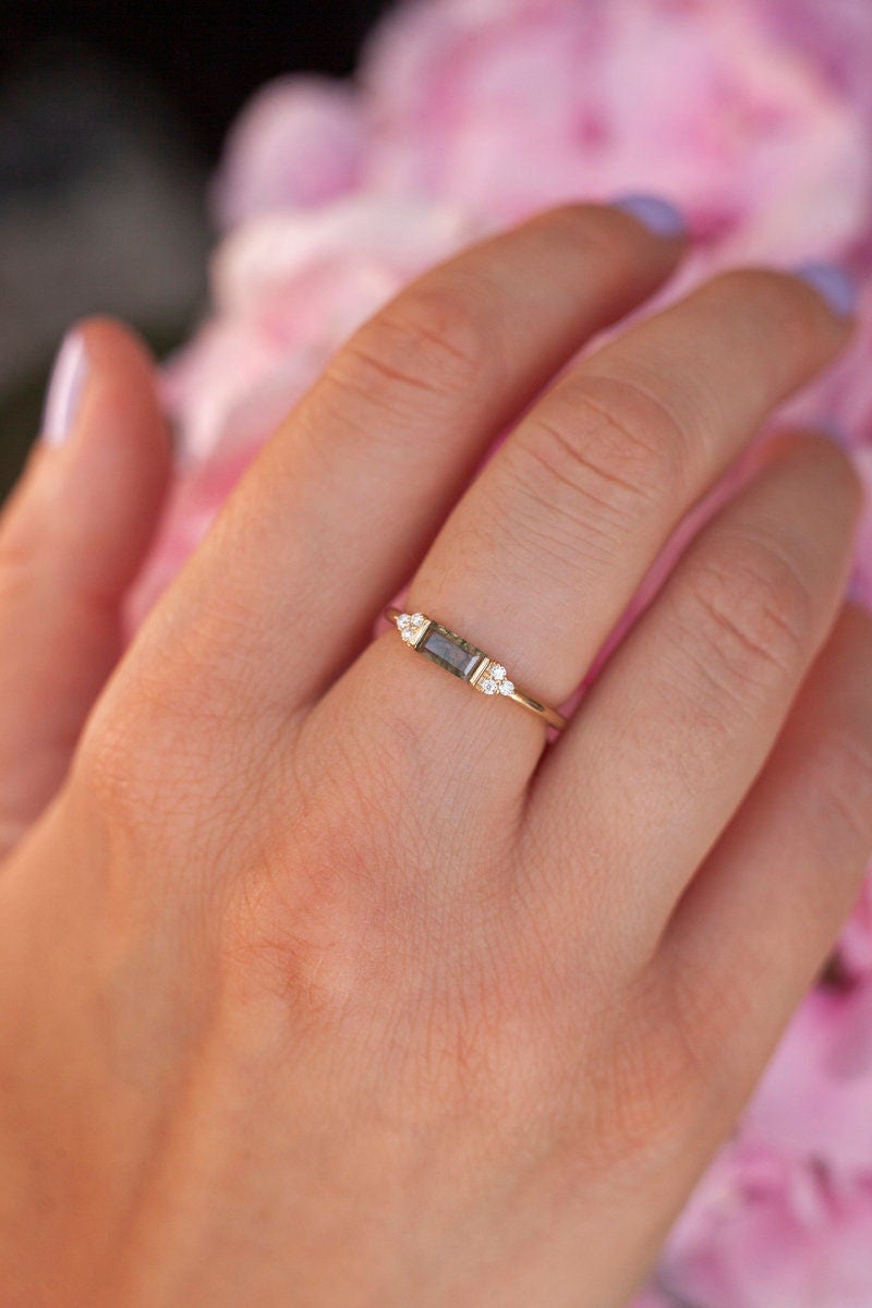 Taylor Moss Agate Baguette And Diamond Ring