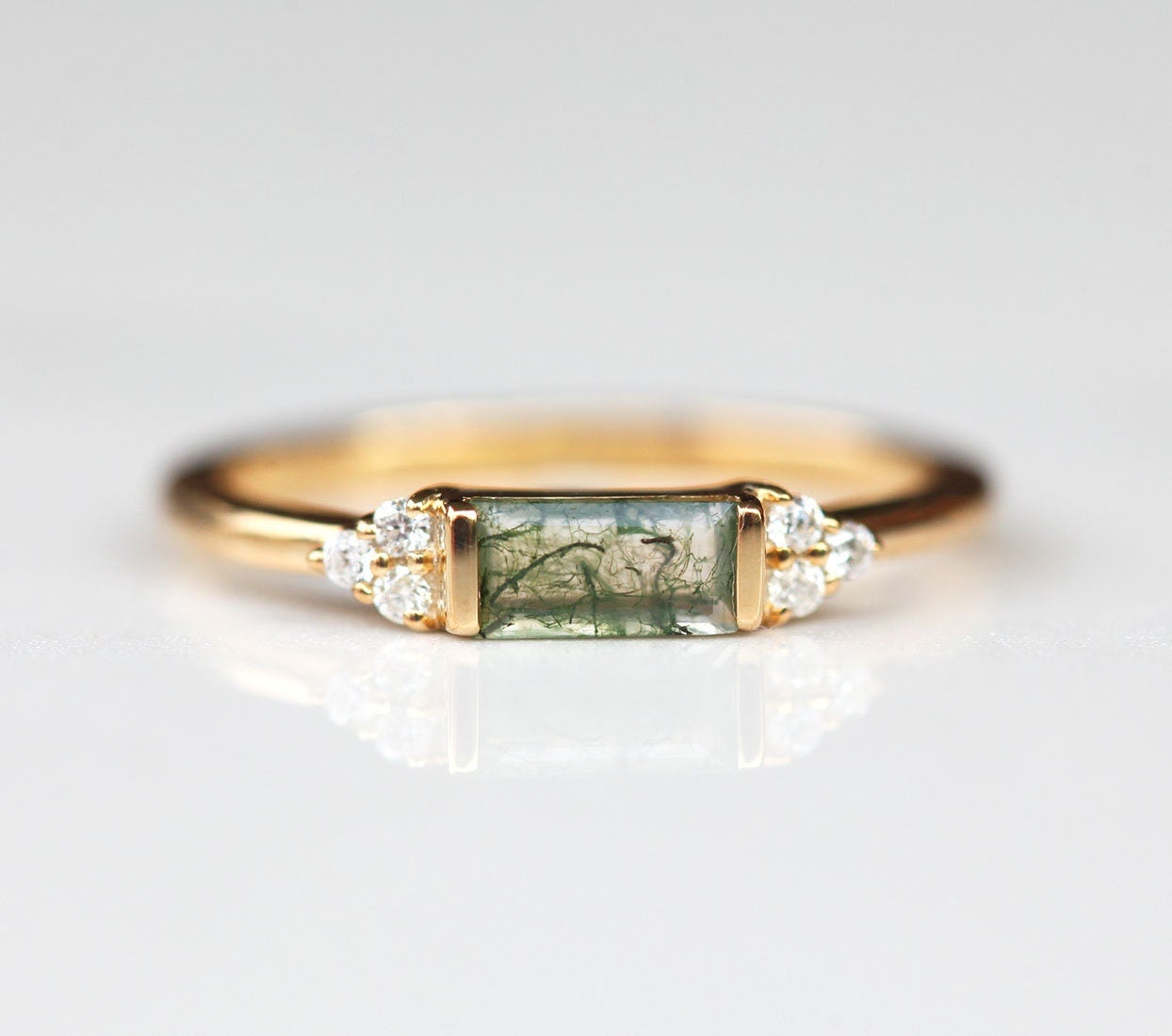 Taylor Moss Agate Baguette And Diamond Ring