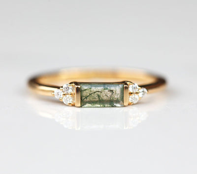 Taylor Moss Agate Baguette And Diamond Ring