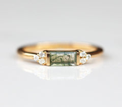 Taylor Moss Agate Baguette And Diamond Ring