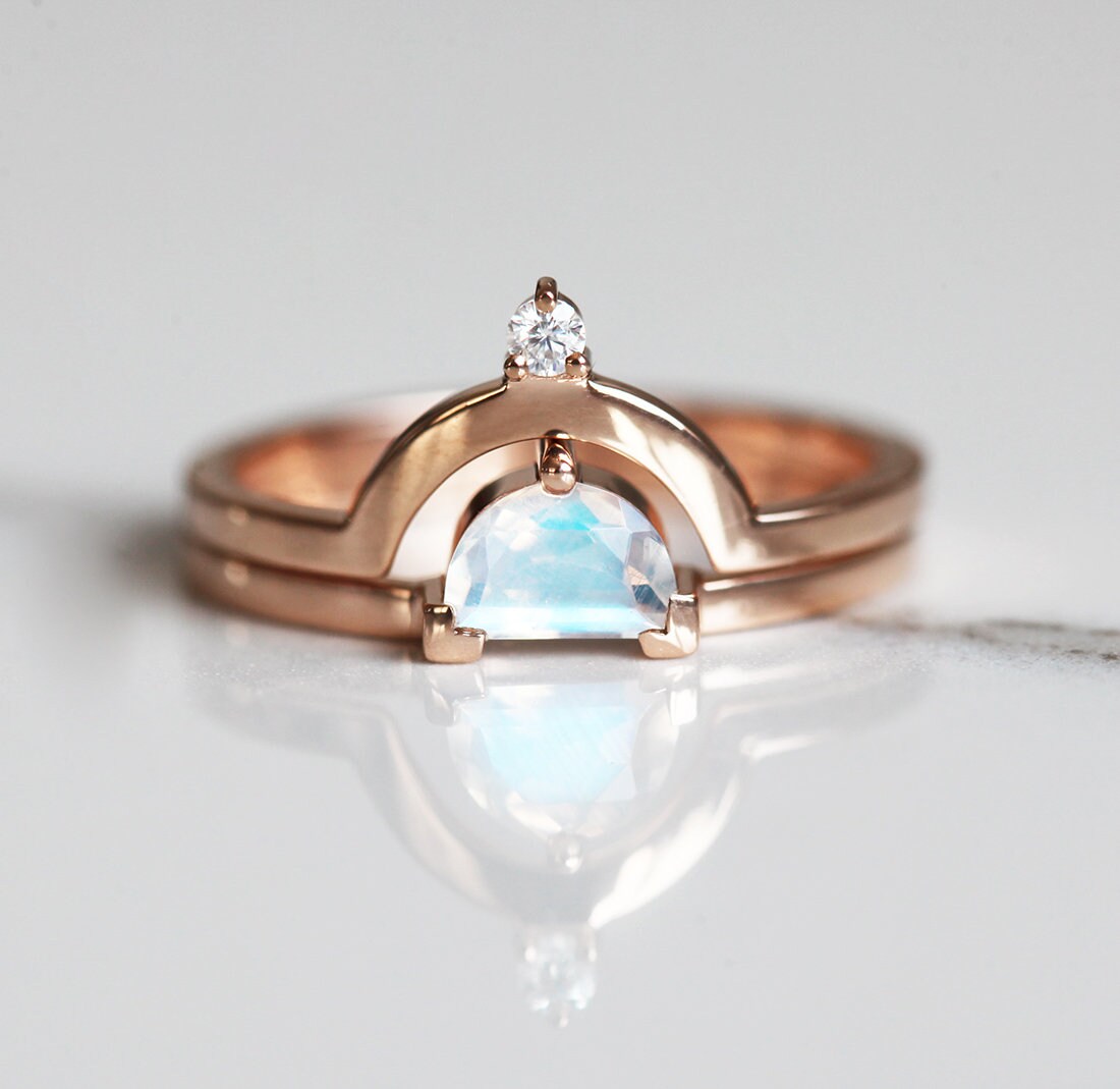 Tobias Half Moon Moonstone Diamond Ring Set