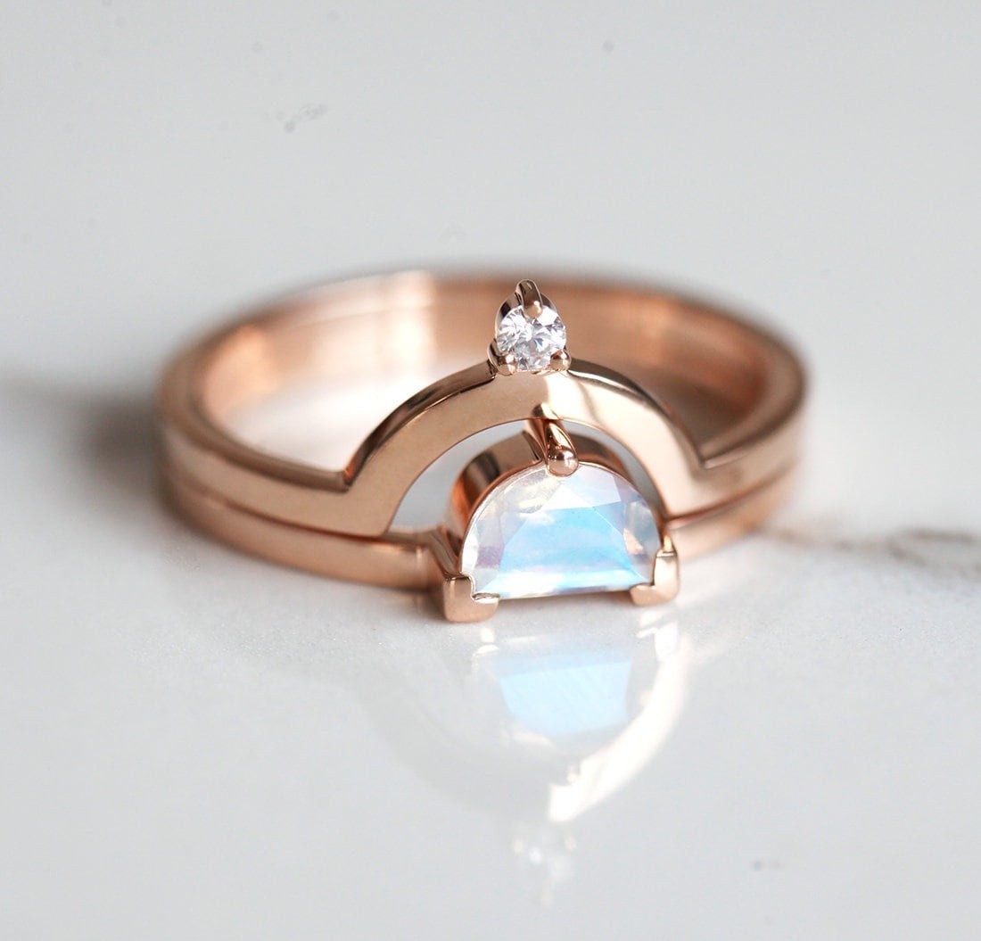 Tobias Half Moon Moonstone Diamond Ring Set