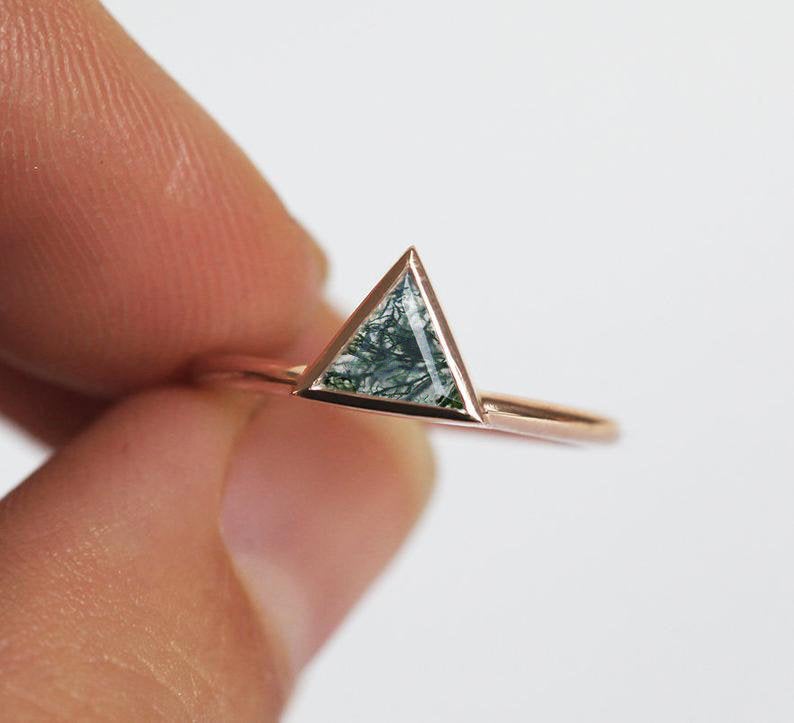 Vivian Triangle Moss Agate Ring