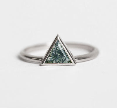 Vivian Triangle Moss Agate Ring