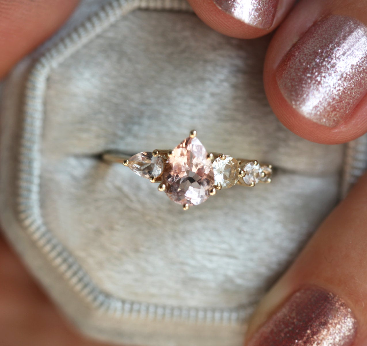 Zendaya Peach Morganite Sapphires Cluster Ring