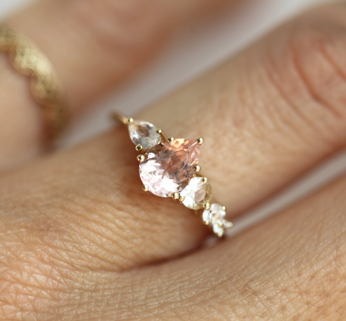 Zendaya Peach Morganite Sapphires Cluster Ring