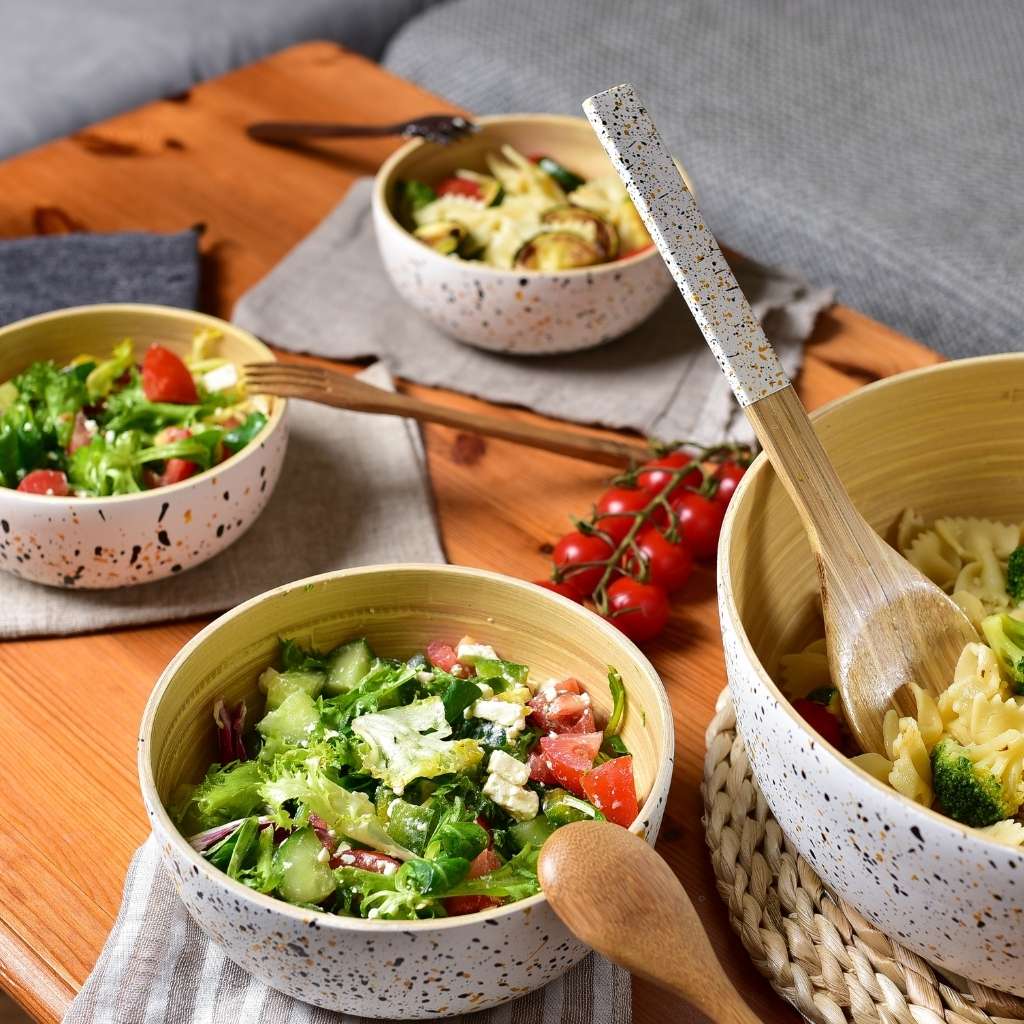 Bamboo Salad Server Set | Salad Tongs (Spoon & Fork)