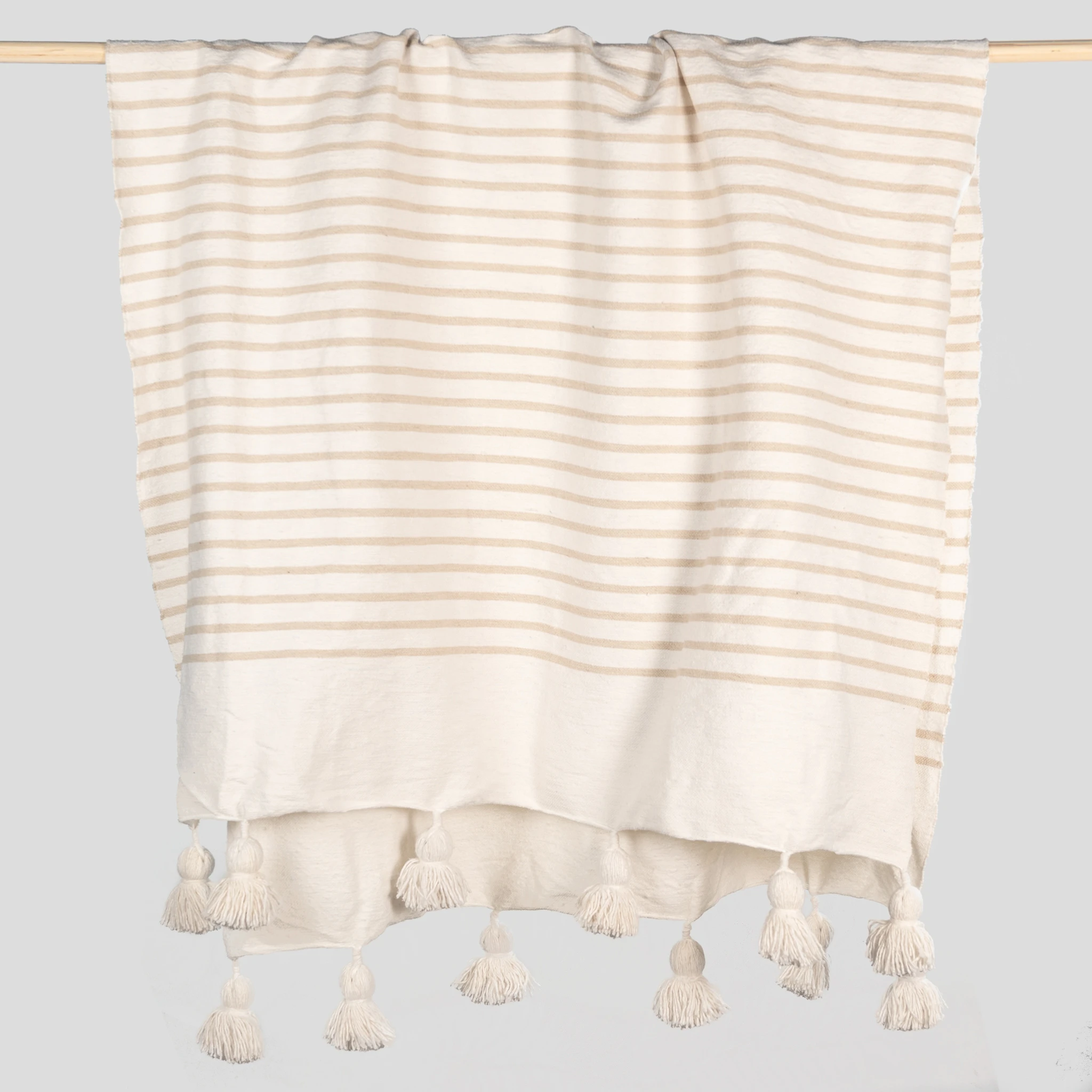 Warm Striped Moroccan Pom Pom Throw