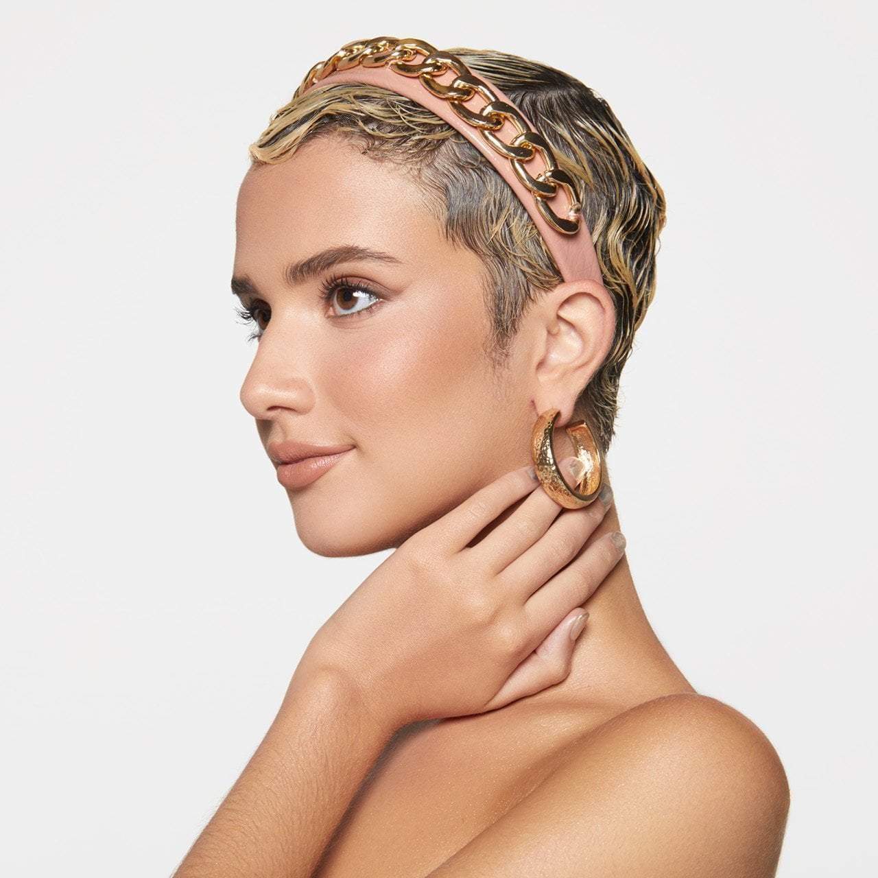 Patent Headband with Chain - Blush